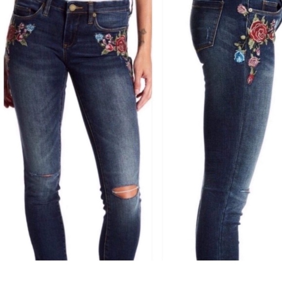 BLANKNYC Floral Embroidered Skinny Jeans size 27 - Picture 2 of 11